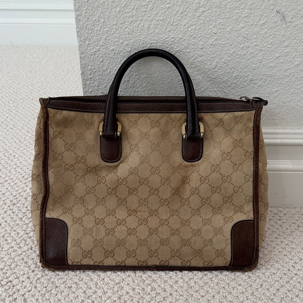 GUCCI | Vintage Gucci Handbag Purse Iconic Beige and Dark Brown Logo - Picture 4 of 6